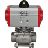 Robinet à boisseau sphérique en acier inoxydable Elephant kshpp-316200-sa, matériau du corps - acier inoxydable AISI 316, matériau de la bille - acier inoxydable AISI 316, joint - PTFE, actionné par actionneur pneumatique