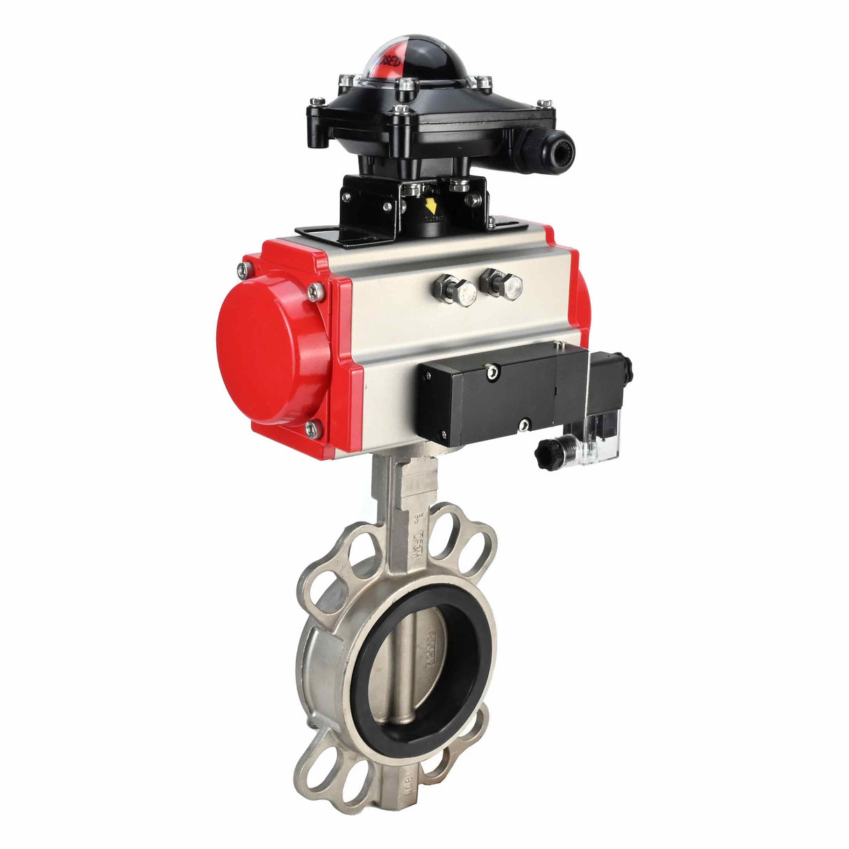 Vanne papillon d'eau Elephant 316l-316l-epdm-sa-4m310-110/220-apl210n, matériau du corps - acier inoxydable AISI 316L, matériau du disque - acier inoxydable AISI 316L, joint - EPDM, actionné par actionneur pneumatique