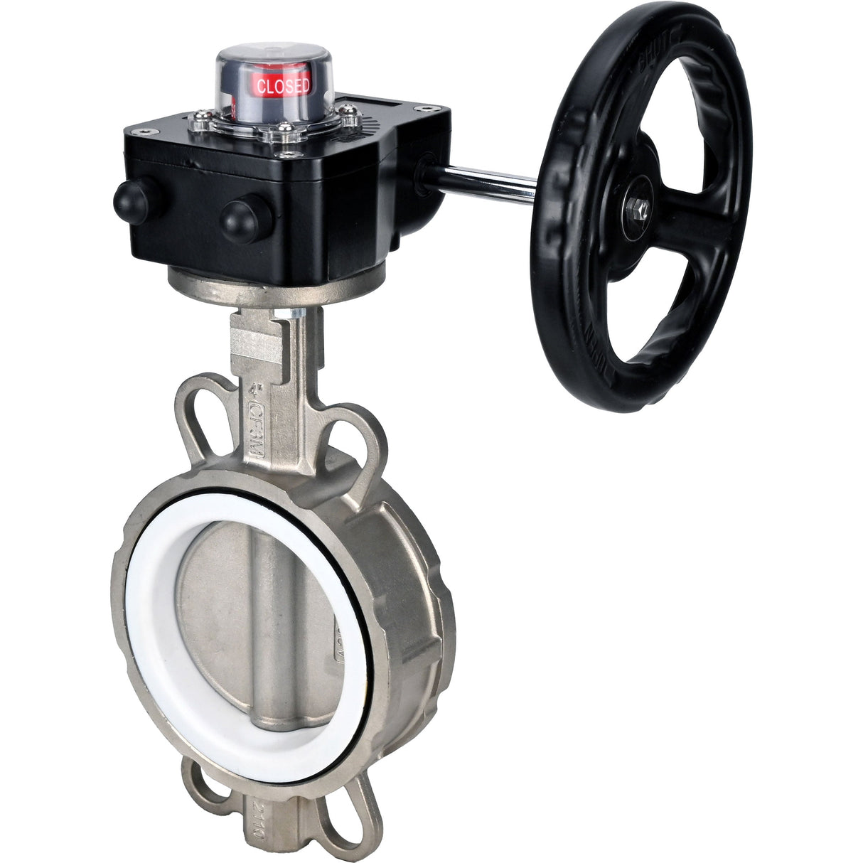 Vanne papillon d'eau Elephant 316L-PTFE-HGB, matériau du corps - acier inoxydable AISI 316L, matériau du disque - acier inoxydable AISI 316L, joint - PTFE, à engrenage