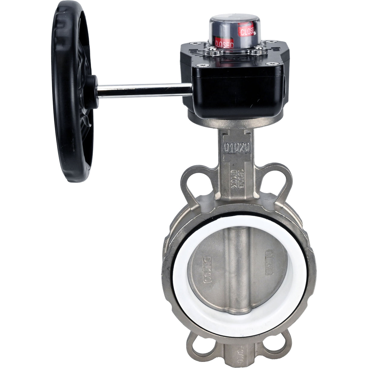 Vanne papillon d'eau Elephant 316L-PTFE-HGB, matériau du corps - acier inoxydable AISI 316L, matériau du disque - acier inoxydable AISI 316L, joint - PTFE, à engrenage