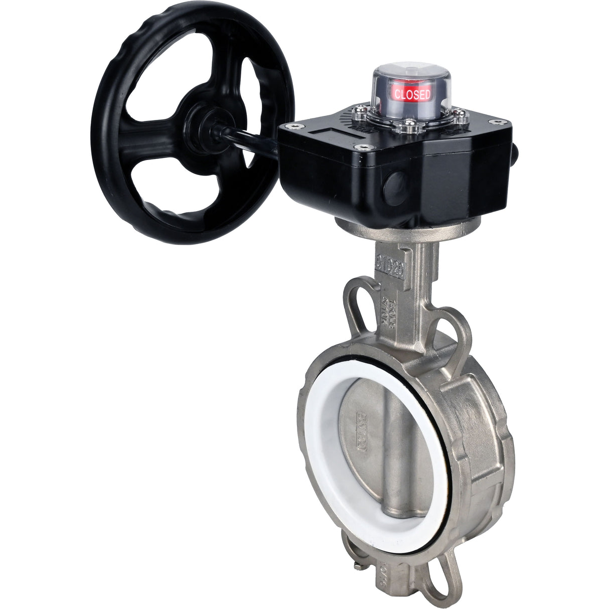 Vanne papillon d'eau Elephant 316L-PTFE-HGB, matériau du corps - acier inoxydable AISI 316L, matériau du disque - acier inoxydable AISI 316L, joint - PTFE, à engrenage