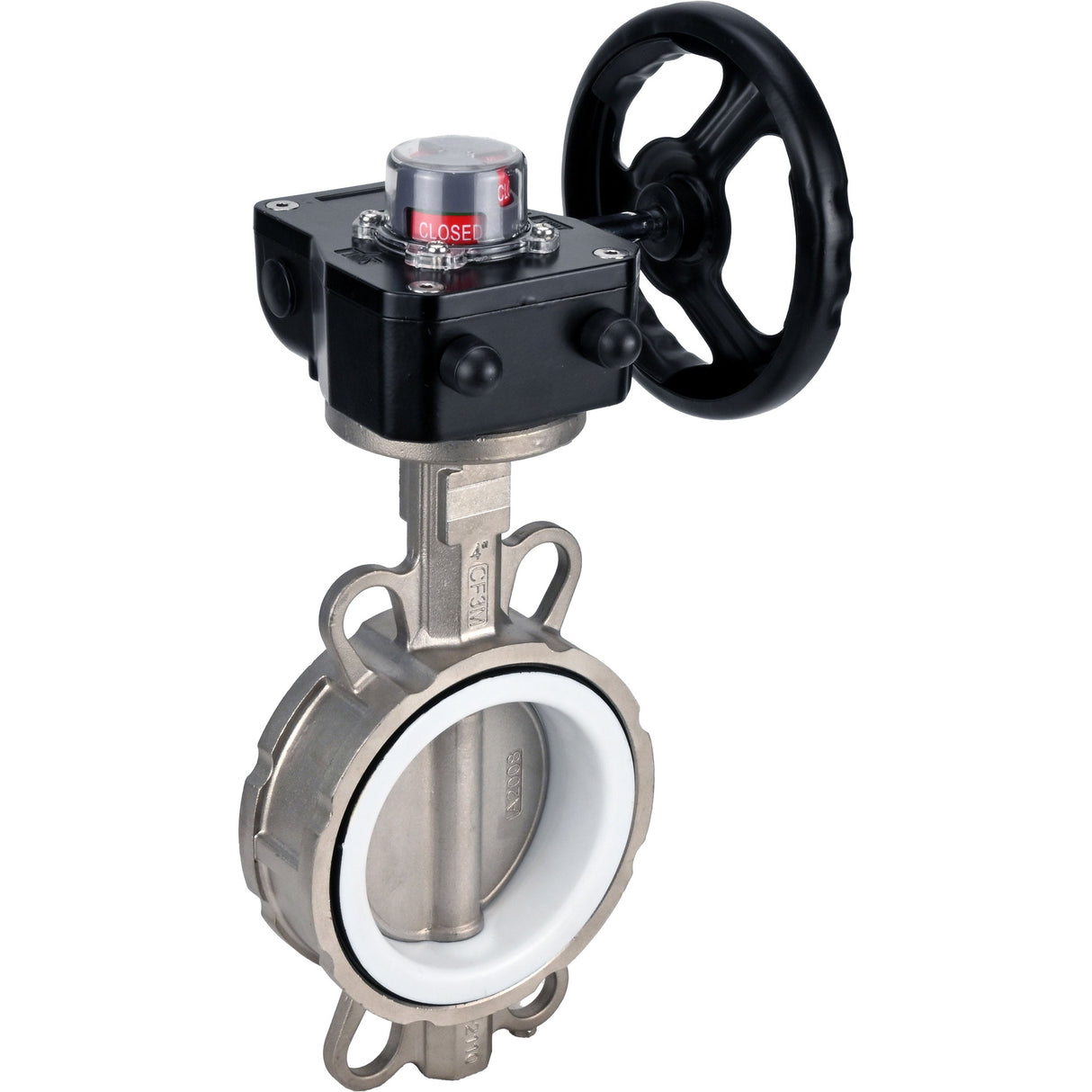 Vanne papillon d'eau Elephant 316L-PTFE-HGB, matériau du corps - acier inoxydable AISI 316L, matériau du disque - acier inoxydable AISI 316L, joint - PTFE, à engrenage