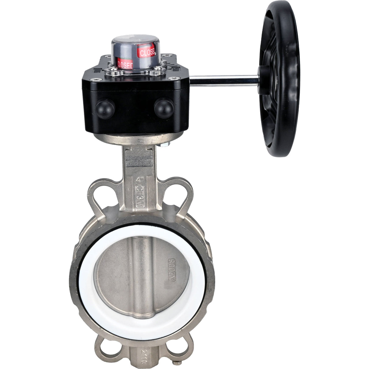 Vanne papillon d'eau Elephant 316L-PTFE-HGB, matériau du corps - acier inoxydable AISI 316L, matériau du disque - acier inoxydable AISI 316L, joint - PTFE, à engrenage