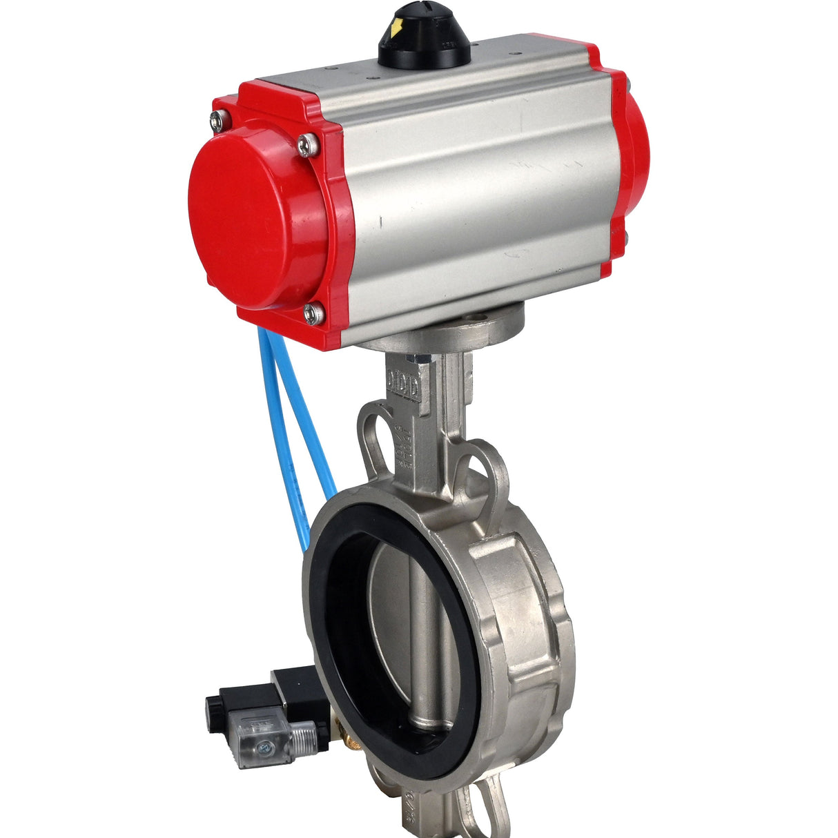 Vanne papillon d'eau Elephant WBV3232V-2W-Fb-H, matériau du corps - acier inoxydable AISI 316L, matériau du disque - acier inoxydable AISI 316L, joint - Viton, avec actionneur pneumatique avec ressorts de rappel PA-SA, 4V320-08 220V