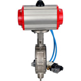 Vanne papillon d'eau Elephant WBV3232V-2W-Fb-H, matériau du corps - acier inoxydable AISI 316L, matériau du disque - acier inoxydable AISI 316L, joint - Viton, avec actionneur pneumatique avec ressorts de rappel PA-SA, 4V320-08 220V