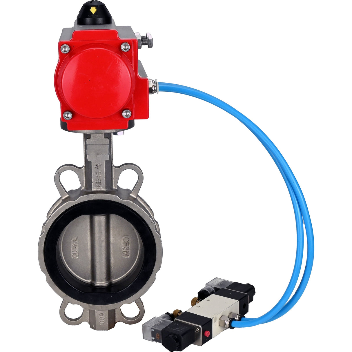 Vanne papillon d'eau Elephant WBV3232V-2W-Fb-H, matériau du corps - acier inoxydable AISI 316L, matériau du disque - acier inoxydable AISI 316L, joint - Viton, avec actionneur pneumatique avec ressorts de rappel PA-SA, 4V320-08 220V