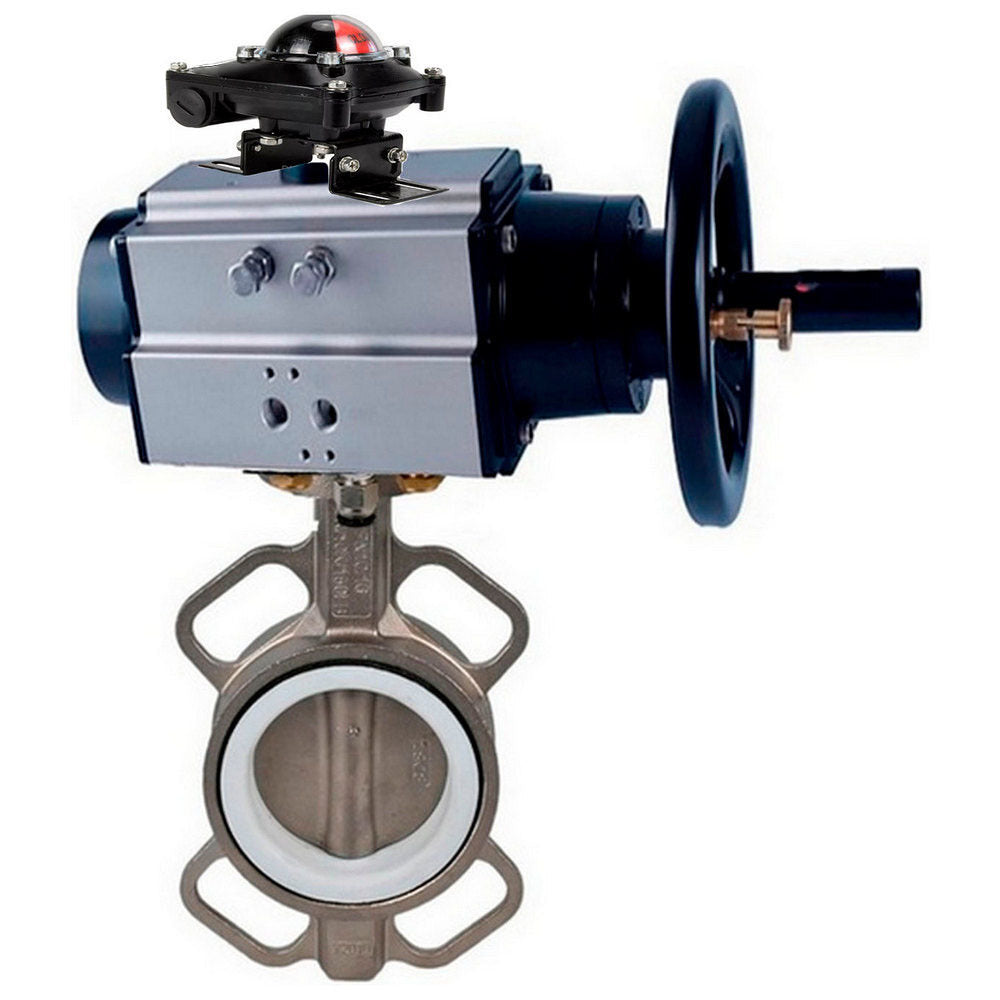 Vanne papillon d'eau Elephant WBV3432V-2W-Fb matériau du corps - Acier au carbone, matériau du disque - Acier inoxydable AISI 316L/1.4404, joint - Viton avec actionneur pneumatique double effet PA-DA-105-1, interrupteur de fin de course APL-410N EX