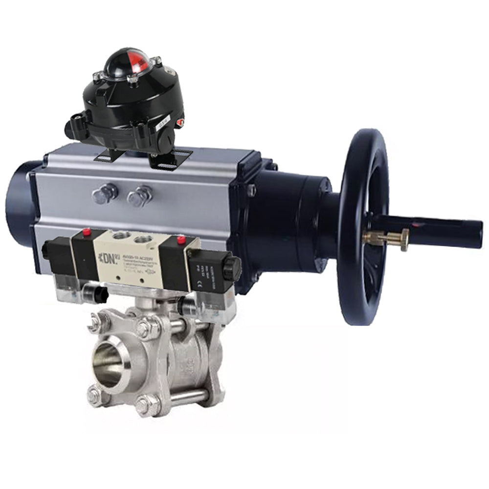 Ball valves Elephant BV3232P(3pc)-FP-W-ISO-H,  body material - Stainless steel AISI 316, seal - PTFE / PTFE / Teflon, with pneumatic actuator double action PA-DA-105-1, 4V320-10 220V, LSU APL-410N Ex