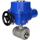 Robinet à boisseau sphérique en acier inoxydable Elephant RP.SS316.200.MM.ISO 914 PSI fileté, port standard, trois voies, type L, matériau du corps - acier inoxydable AISI 316, avec actionneur électrique quart de tour Elephant QT-W (M) 380V