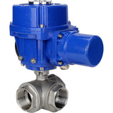 Robinet à boisseau sphérique en acier inoxydable Elephant RP.SS316.200.MM.ISO 914 PSI fileté, port standard, trois voies, type L, matériau du corps - acier inoxydable AISI 316, avec actionneur électrique quart de tour Elephant QT-W (M) 380V