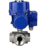 Robinet à boisseau sphérique en acier inoxydable Elephant RP.SS316.200.MM.ISO 914 PSI fileté, port standard, trois voies, type L, matériau du corps - acier inoxydable AISI 316, avec actionneur électrique quart de tour Elephant QT-W (M) 380V