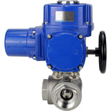 Robinet à boisseau sphérique en acier inoxydable Elephant RP.SS316.200.MM.ISO 914 PSI fileté, port standard, trois voies, type L, matériau du corps - acier inoxydable AISI 316, avec actionneur électrique quart de tour Elephant QT-W (M) 380V