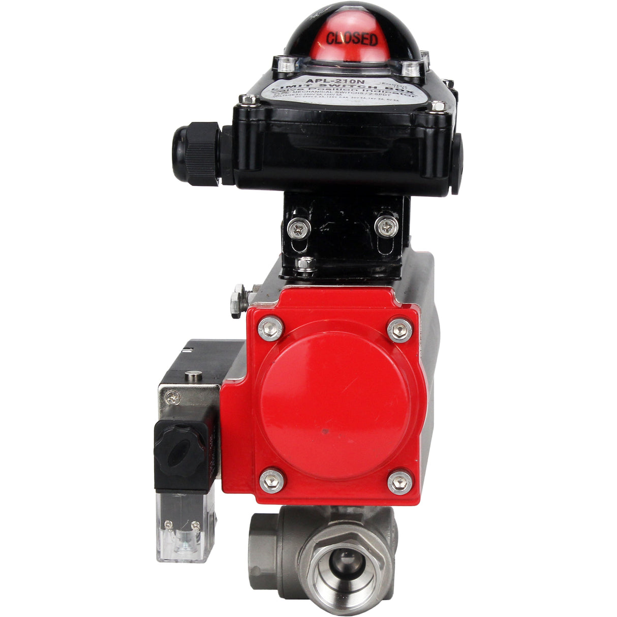 Robinet à boisseau sphérique en acier inoxydable Elephant 3h-l-rpss316200mm-iso-pnevpr-da-rasp-110/220v-bkv, matériau du corps - acier inoxydable AISI 316, matériau de la bille - acier inoxydable AISI 316, joint - PTFE, actionné par actionneur pneumatique