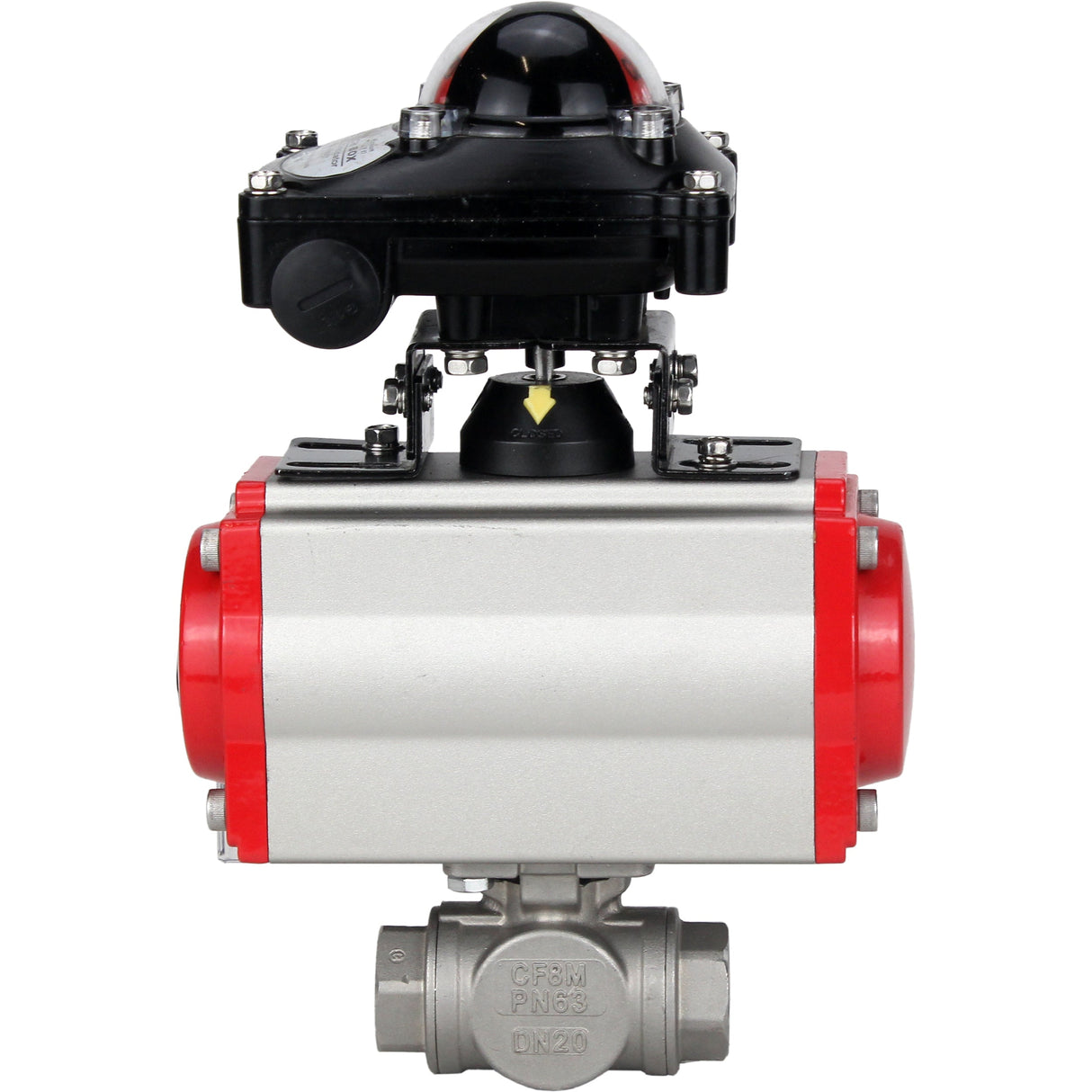 Robinet à boisseau sphérique en acier inoxydable Elephant 3h-l-rpss316200mm-iso-pnevpr-sa-rasp-24v-bkv, matériau du corps - acier inoxydable AISI 316, matériau de la bille - acier inoxydable AISI 316, joint - PTFE, actionné par actionneur pneumatique