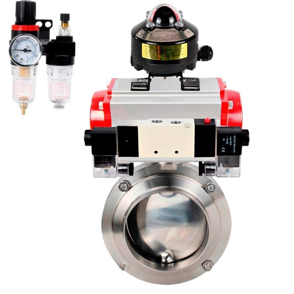 Water Butterfly valves Elephant WBV3131S-2W-W-H, body material - stainless steel AISI 304, seal - Silicon, with pneumatic actuator PA-SA, pneumatic distributor 4V320-08 220V, LSU APL-510N EX, ATU AFC2000
