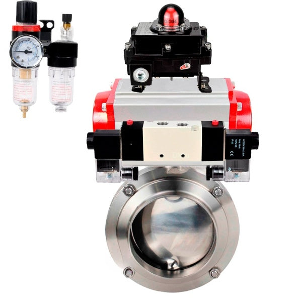 Water Butterfly valves Elephant WBV3131S-2W-W-H, body material - stainless steel AISI 304, seal - Silicon, with pneumatic actuator PA-DA, pneumatic distributor 4V320-10 220V, LSU APL-410N EX, ATU AFC2000