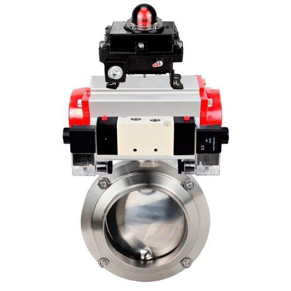 Water Butterfly valves Elephant WBV3131S-2W-W-H, body material - stainless steel AISI 304, seal - Silicon, with pneumatic actuator PA-DA, pneumatic distributor 4V320-08 220V, LSU APL-410N EX