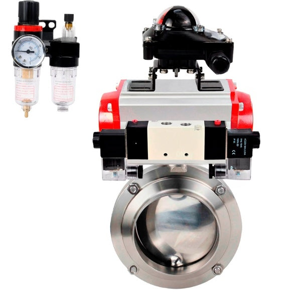Water Butterfly valves Elephant WBV3131S-2W-W-H, body material - stainless steel AISI 304, seal - Silicon, with pneumatic actuator PA-DA, pneumatic distributor 4V320-08 220V, LSU APL-210N, ATU AFC2000