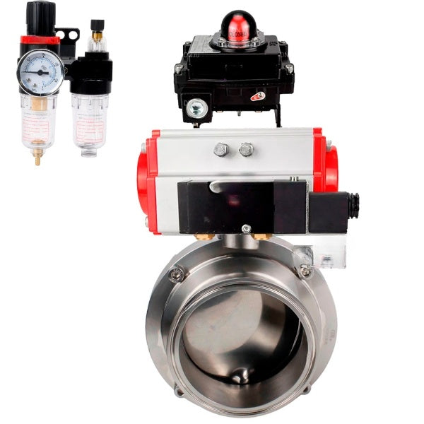 Water Butterfly valves Elephant WBV3131S-2W-C-H, body material - stainless steel AISI 304, seal - Silicon, with pneumatic actuator PA-DA-052 double action, 4M310-08 24V, LSU APL-410N EX, ATU AFC2000