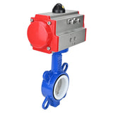 Vanne papillon d'eau Elephant st-316l-ptfe-elephant-da, matériau du corps - acier au carbone WCB, matériau du disque - acier inoxydable AISI 316L, joint - PTFE, actionnement par actionneur pneumatique