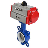 Vanne papillon d'eau Elephant st-316l-ptfe-elephant-sa, matériau du corps - acier au carbone WCB, matériau du disque - acier inoxydable AISI 316L, joint - PTFE, actionné par actionneur pneumatique