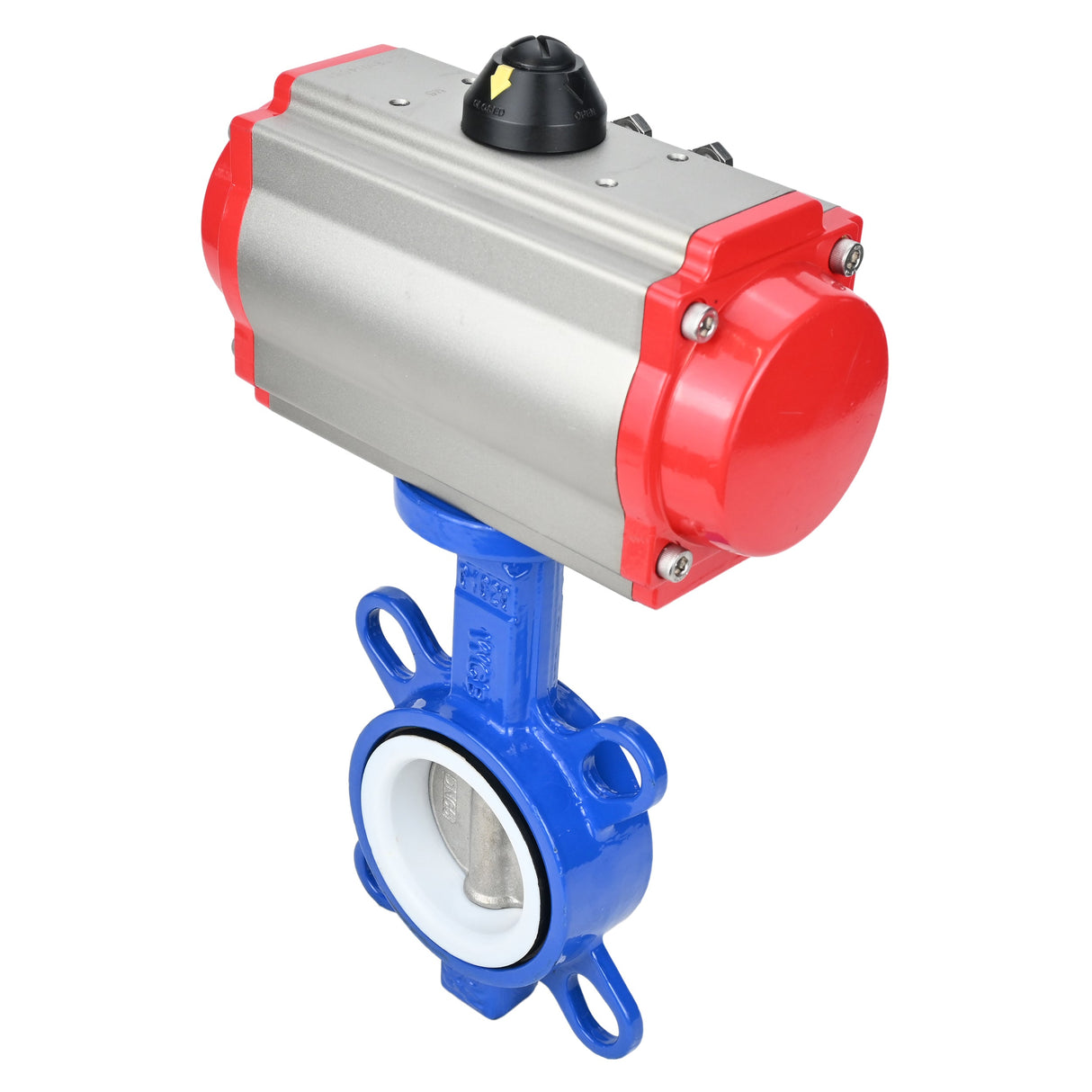 Vanne papillon d'eau Elephant st-316l-ptfe-elephant-da, matériau du corps - acier au carbone WCB, matériau du disque - acier inoxydable AISI 316L, joint - PTFE, actionnement par actionneur pneumatique