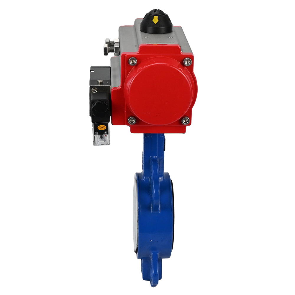Vanne papillon d'eau Elephant st-316l-ptfe-da-4m310-24v, matériau du corps - acier au carbone WCB, matériau du disque - acier inoxydable AISI 316L, joint - PTFE, actionné par actionneur pneumatique