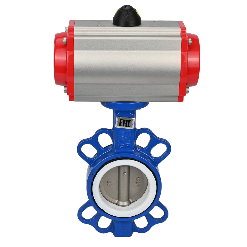 Vanne papillon d'eau Elephant st-316l-ptfe-da-4m310-110/220, matériau du corps - acier au carbone WCB, matériau du disque - acier inoxydable AISI 316L, joint - PTFE, actionnement par actionneur pneumatique