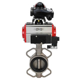 Water butterfly valve Elephant 316L-316L-NBR body material - stainless steel aisi 316l, disk material - stainless steel AISI 316L, seal - NBR with pneumatic actuator with return springs Elephant SA and pneumatic distributor 4M310-08 NAMUR  220V and limit