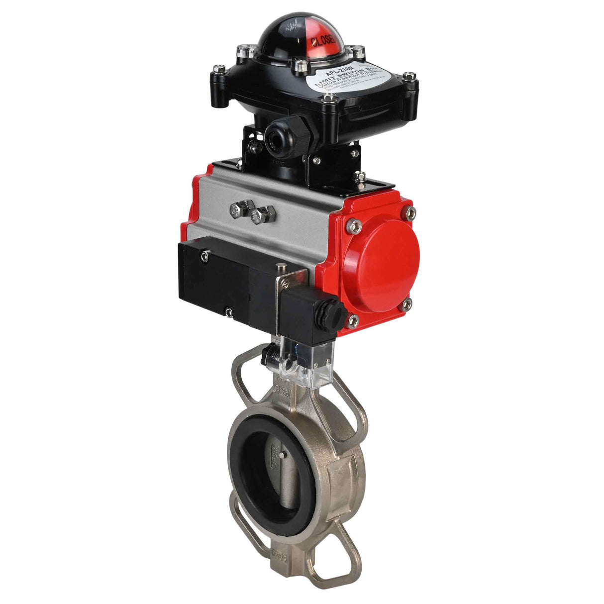 Vanne papillon d'eau Elephant 316l-viton-sa-4m310-110/220v-apl210n, matériau du corps - acier inoxydable AISI 316L, matériau du disque - acier inoxydable AISI 316L, joint - VITON, actionné par actionneur pneumatique