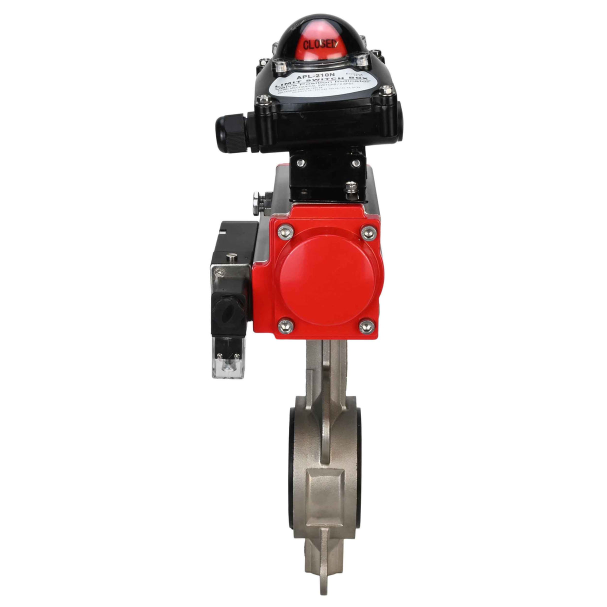 Vanne papillon d'eau Elephant 316l-viton-sa-4m310-24v-apl210n, matériau du corps - acier inoxydable AISI 316L, matériau du disque - acier inoxydable AISI 316L, joint - VITON, actionné par actionneur pneumatique
