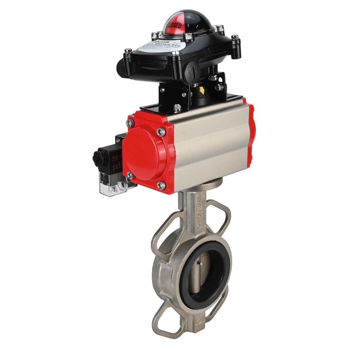 Vanne papillon d'eau Elephant 316l-viton-sa-4m310-110/220v-apl210n, matériau du corps - acier inoxydable AISI 316L, matériau du disque - acier inoxydable AISI 316L, joint - VITON, actionné par actionneur pneumatique
