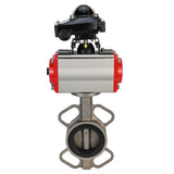 Water butterfly valve Elephant 316L-316L-NBR body material - stainless steel aisi 316l, disk material - stainless steel AISI 316L, seal - NBR with pneumatic actuator with return springs Elephant SA and pneumatic distributor 4M310-08 NAMUR  220V and limit