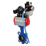 Vanne papillon d'eau Elephant WBV1413E-2W-Fb-H, matériau du corps - fonte GGG50, matériau du disque - fonte GGG40, joint - EPDM, avec actionneur pneumatique avec ressorts de rappel PA-SA, 4V320-10 220V, BKV APL-210N, BPV AFC2000