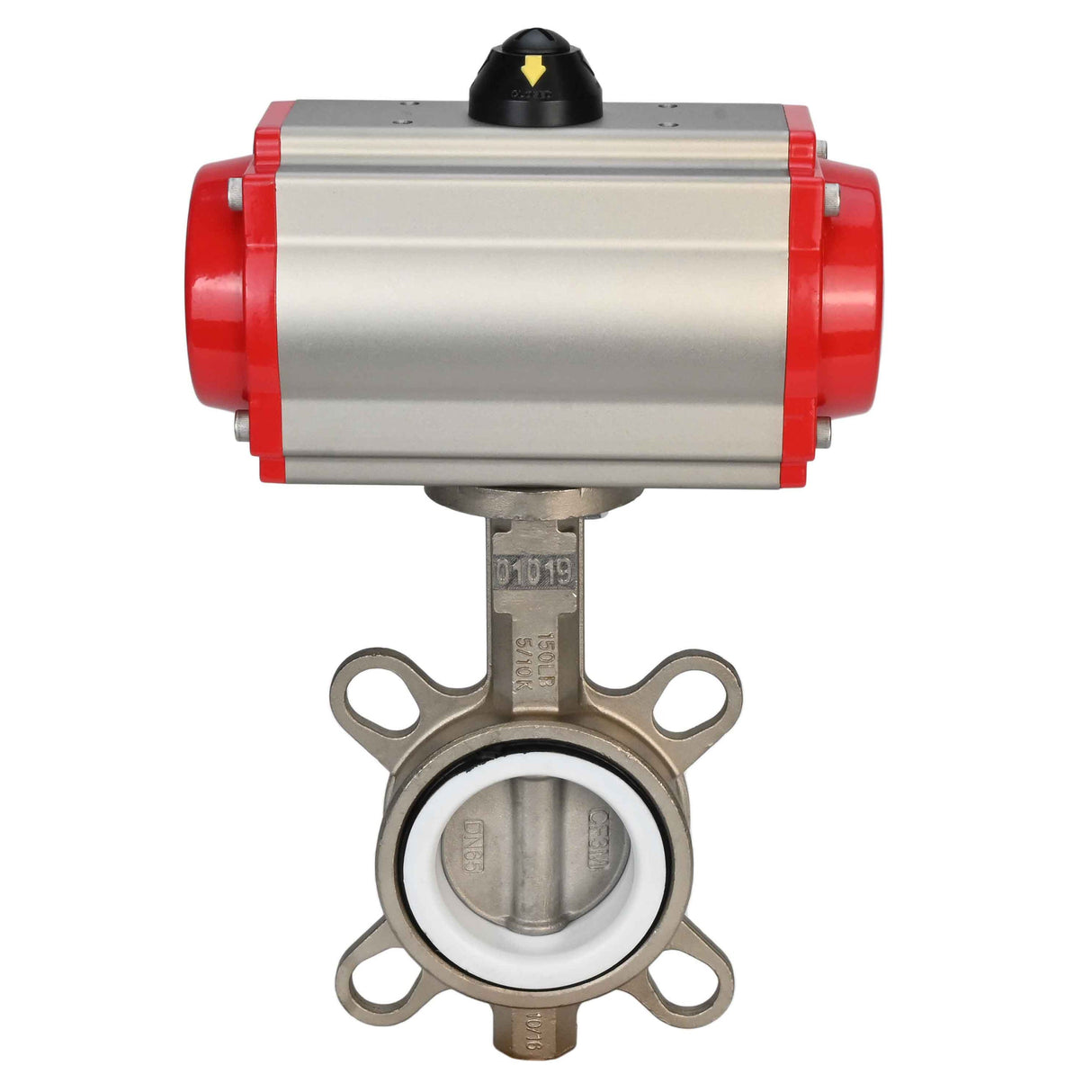 Vanne papillon d'eau Elephant WBV3131P-2W-Fb-H, matériau du corps - Acier inoxydable AISI 304, matériau du disque - Acier inoxydable AISI 304, joint - PTFE, actionneur pneumatique PA-SA avec ressorts de rappel