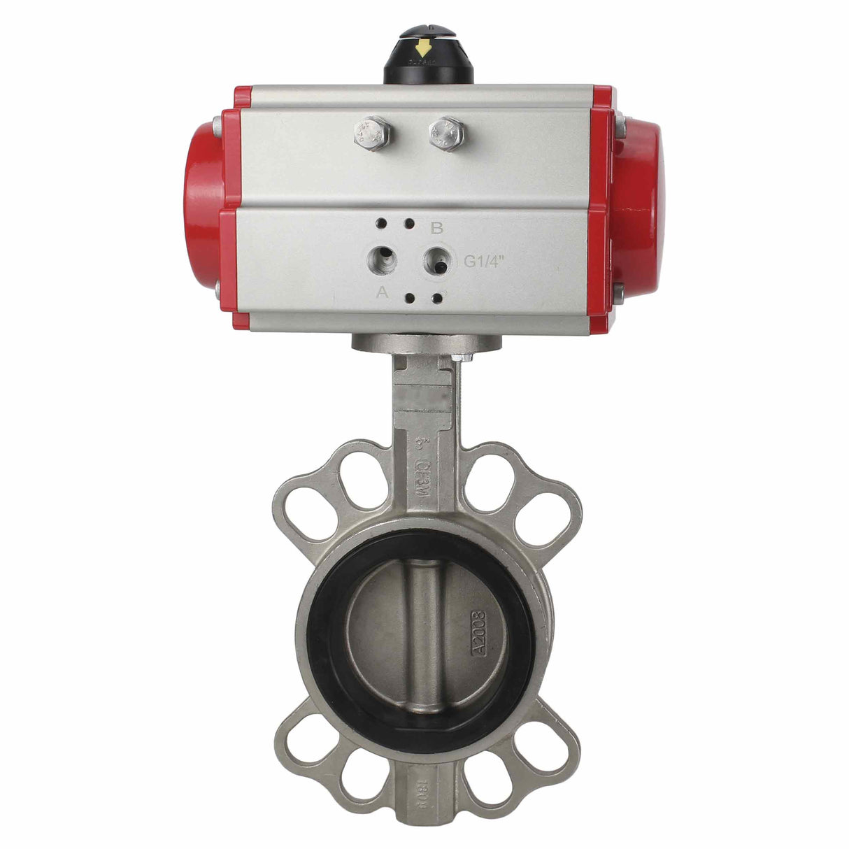 Vanne papillon d'eau Elephant WBV3131V-2W-Fb-H, matériau du corps - Acier inoxydable AISI 304, matériau du disque - Acier inoxydable AISI 304, joint - Viton, actionneur pneumatique PA-DA double action