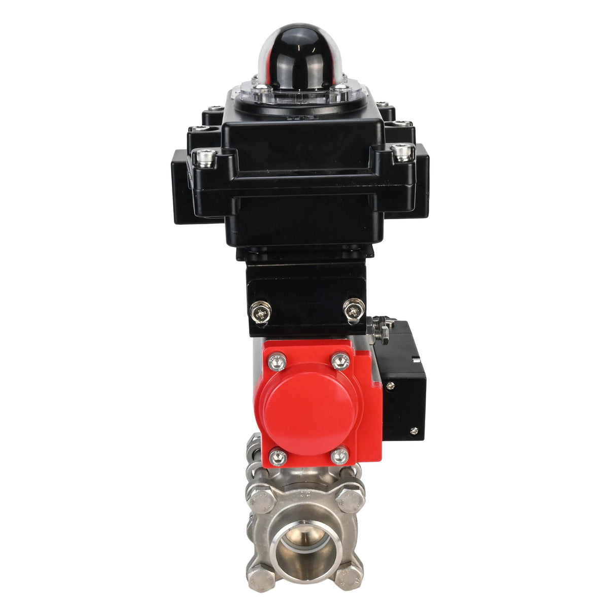 Stainless steel ball valve Elephant BVPP 316.200-ISO 63 bar SS316 full port, for welding, body material - stainless steel, pneumatic actuator Elephant DA, pneumatic distributor 4M310-08 220 V, limit switch block APL-410N EX