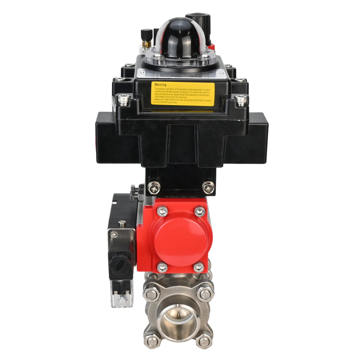 Stainless steel ball valve Elephant BVPP 316.200-ISO 63 bar SS316 full port, for welding, body material - stainless steel, pneumatic actuator Elephant DA, pneumatic distributor 4M310-08 24 V, limit switch block APL-410N EX, air preparation unit AFC2000