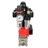 Stainless steel ball valve Elephant BVPP 316.200-ISO 63 bar SS316 full port, for welding, body material - stainless steel, pneumatic actuator Elephant DA, pneumatic distributor 4M310-08 24 V, limit switch block APL-410N EX, air preparation unit AFC2000