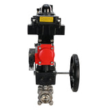 Stainless steel ball valve Elephant BVPP 316.200-ISO 63 bar SS316 full port, for welding, body material - stainless steel, pneumatic actuator Elephant DA, pneumatic distributor 4M310-08 24 V, limit switch block APL-410N EX, manual override HDM, air