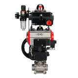 Stainless steel ball valve Elephant BVPP 316.200-ISO 63 bar SS316 full port, for welding, body material - stainless steel, pneumatic actuator Elephant DA, pneumatic distributor 4M310-08 24 V, limit switch block APL-410N EX, manual override HDM, air