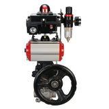 Stainless steel ball valve Elephant BVPP 316.200-ISO 63 bar SS316 full port, for welding, body material - stainless steel, pneumatic actuator Elephant DA, pneumatic distributor 4M310-08 24 V, limit switch block APL-410N EX, manual override HDM, air