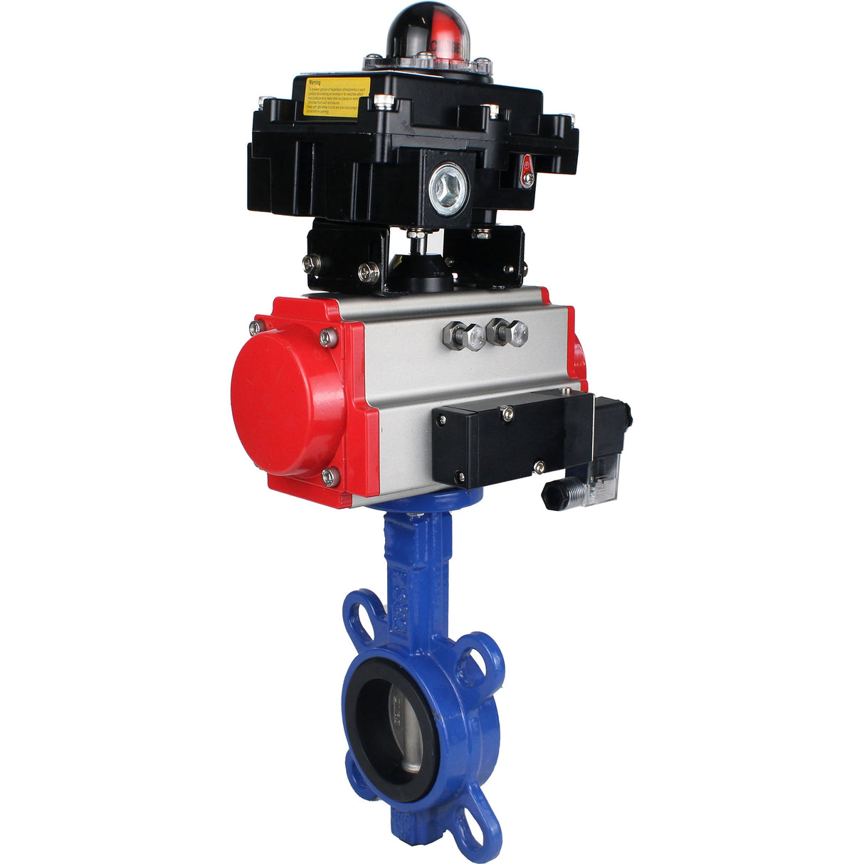 Vanne papillon à eau Elephant GG25-316L-NBR matériau du corps - fonte GG25, matériau du disque - acier inoxydable 316L, joint - NBR avec actionneur pneumatique DA, distributeur pneumatique 4M310-08 220V et bloc de fin de course APL-410N EX