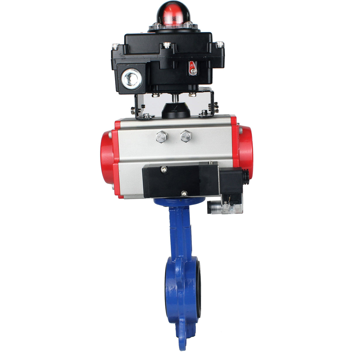 Vanne papillon à eau Elephant GG25-316L-NBR matériau du corps - fonte GG25, matériau du disque - acier inoxydable 316L, joint - NBR avec actionneur pneumatique DA, distributeur pneumatique 4M310-08 220V et bloc de fin de course APL-410N EX