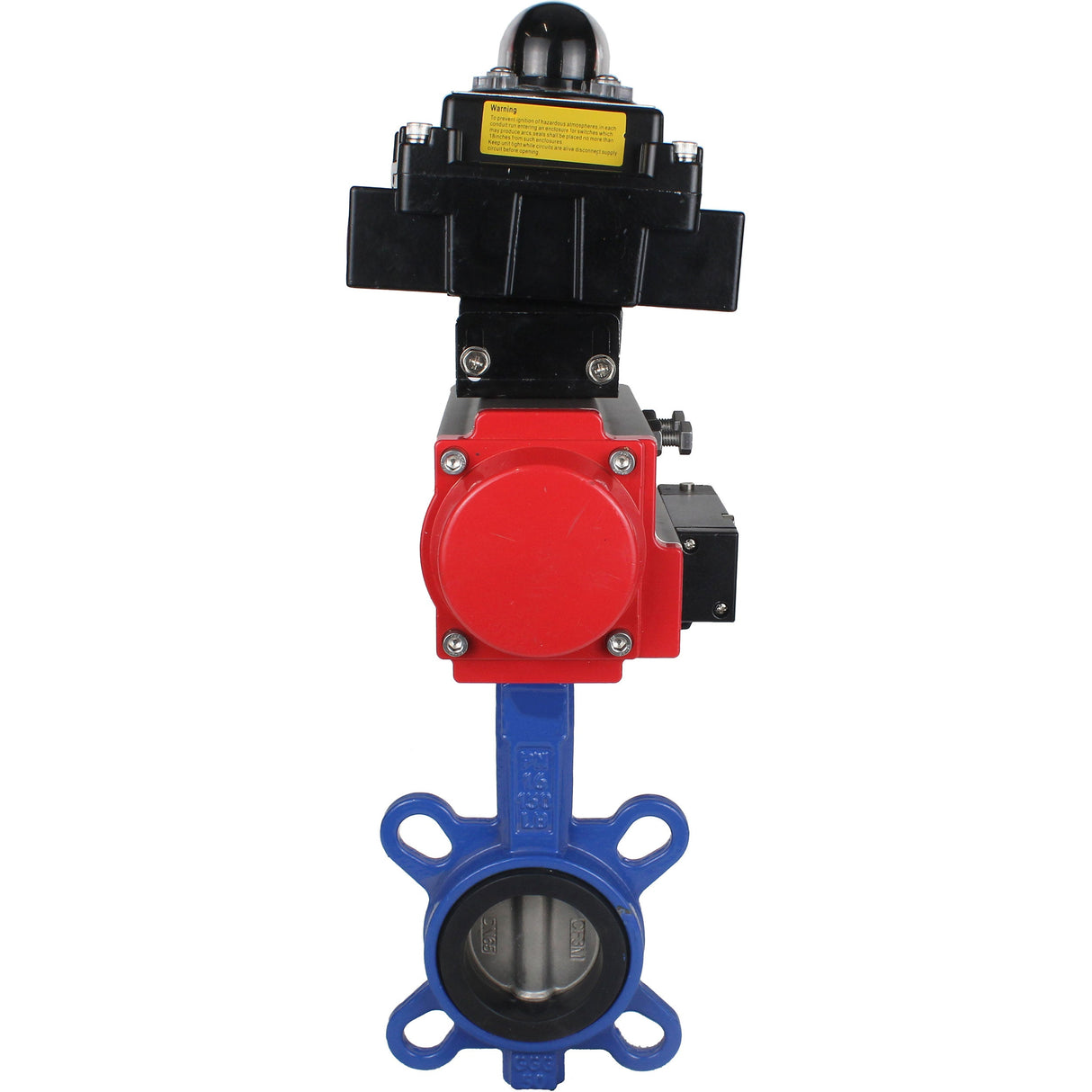 Vanne papillon à eau Elephant GG25-316L-NBR matériau du corps - fonte GG25, matériau du disque - acier inoxydable 316L, joint - NBR avec actionneur pneumatique DA, distributeur pneumatique 4M310-08 220V et bloc de fin de course APL-410N EX