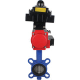 Vanne papillon à eau Elephant GG25-316L-NBR matériau du corps - fonte GG25, matériau du disque - acier inoxydable 316L, joint - NBR avec actionneur pneumatique DA, distributeur pneumatique 4M310-08 220V et bloc de fin de course APL-410N EX