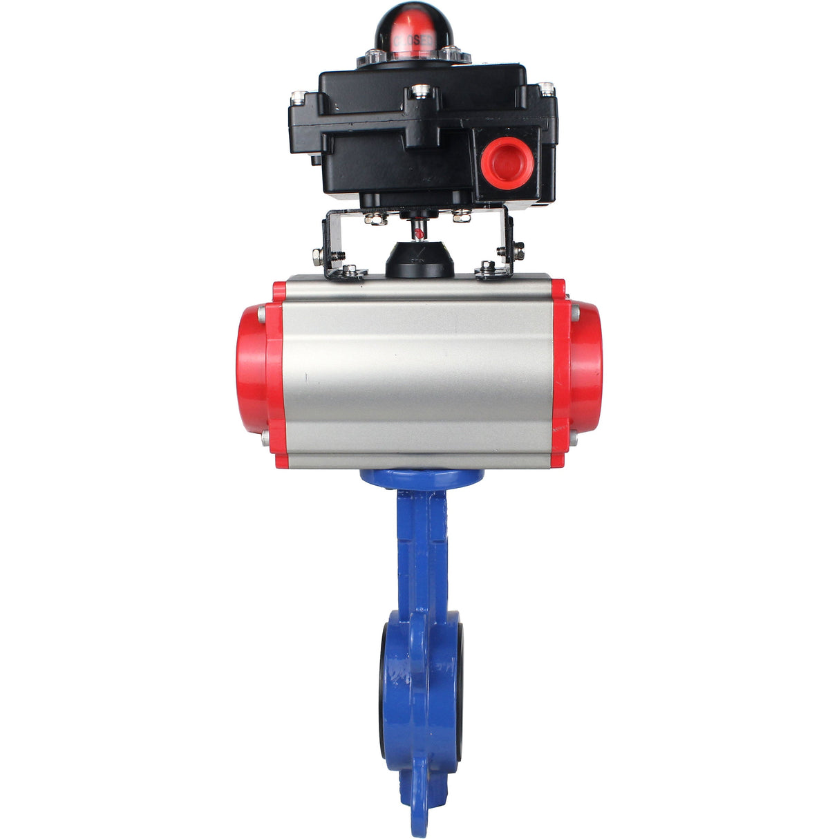Vanne papillon à eau Elephant GG25-316L-NBR matériau du corps - fonte GG25, matériau du disque - acier inoxydable 316L, joint - NBR avec actionneur pneumatique DA, distributeur pneumatique 4M310-08 220V et bloc de fin de course APL-410N EX