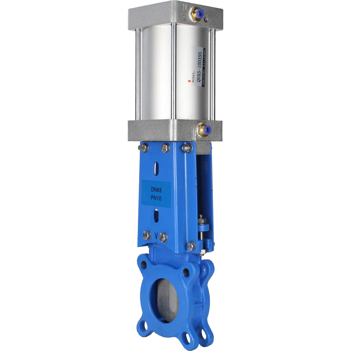 Vanne à guillotine Elephant GVKR3131M-1W-Fb-2P, matériau du corps - acier inoxydable AISI 304, matériau du couteau - acier inoxydable AISI 304, joint - métal, actionneur pneumatique