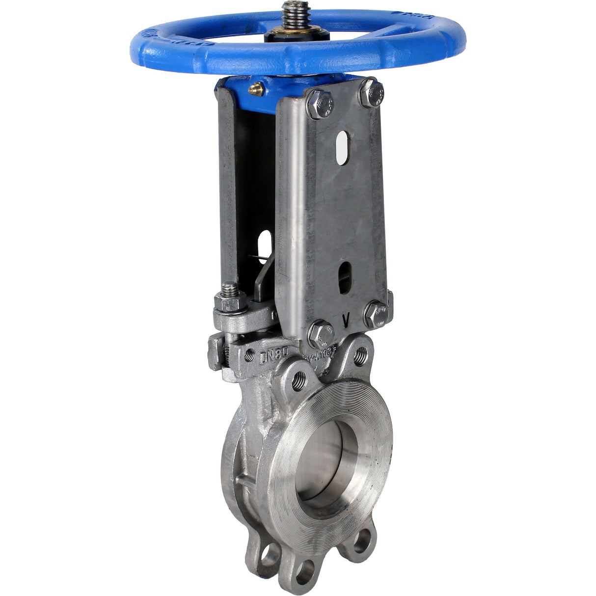 Vanne à guillotine Elephant GVKR3232E-1W-Fb-S, matériau du corps - acier inoxydable AISI 316, matériau du couteau - acier inoxydable AISI 316, joint - EPDM, volant