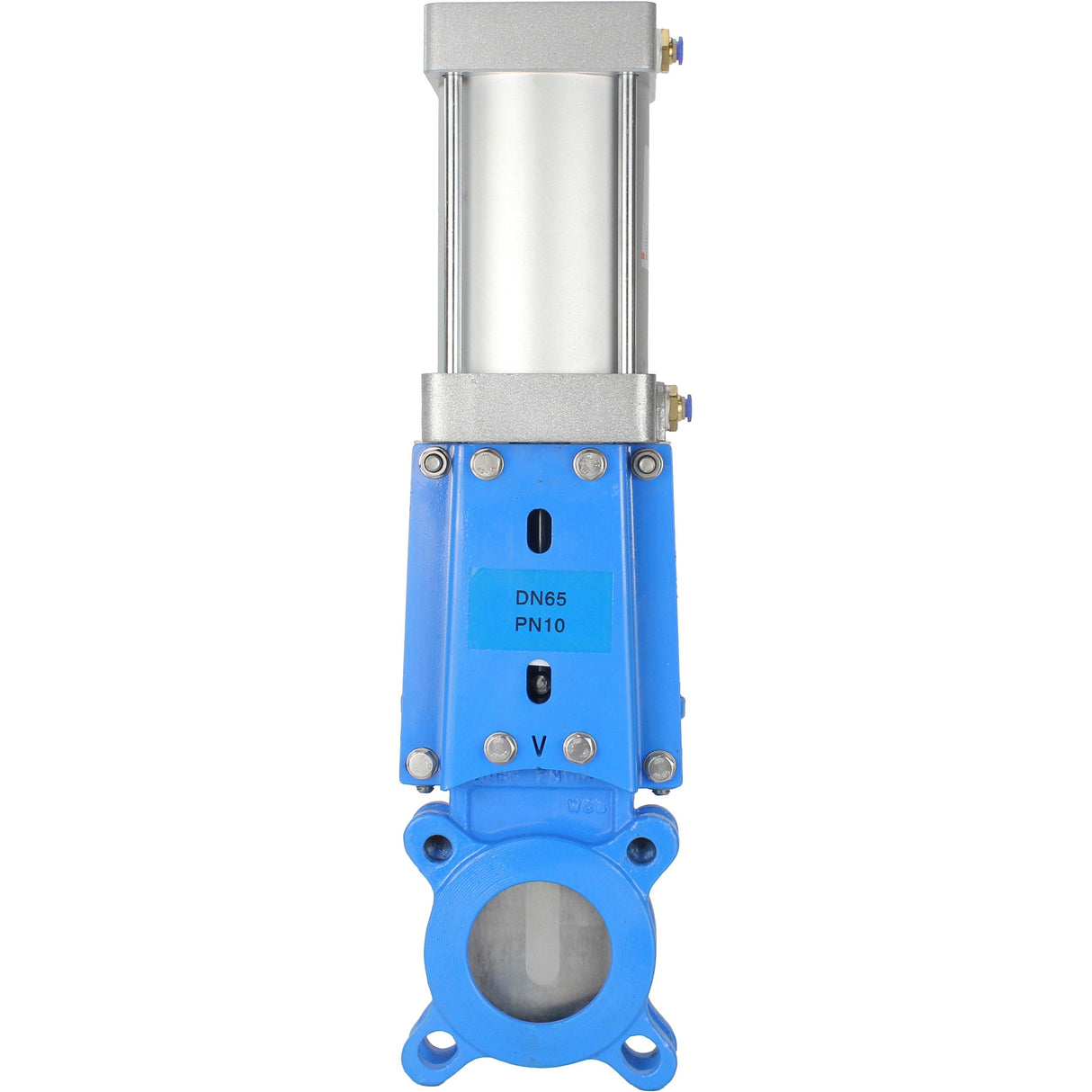 Vanne à guillotine Elephant GVKR3131M-1W-Fb-2P, matériau du corps - acier inoxydable AISI 304, matériau du couteau - acier inoxydable AISI 304, joint - métal, actionneur pneumatique